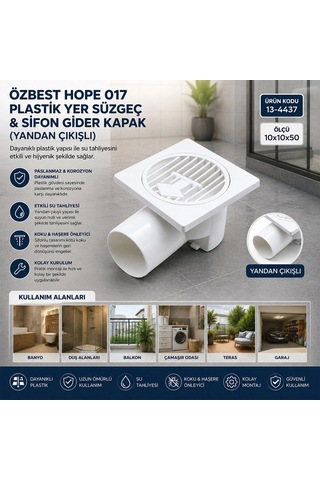 Plastik Yer Süzgeç - Sifon Gider Kapak Yandan 10x10x50 Bx40