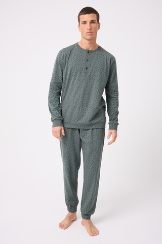L'espadon Oceanripple Premium Örme Pamuk Uzun Kollu Henley & Uzun Pantolonlu Erkek Pijama Takımı-3223 Gri