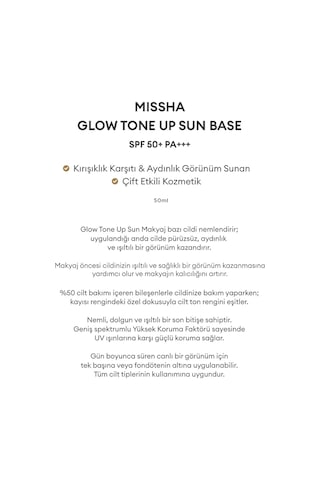 Mıssha Pürüzsüz, Aydınlık Ve Işıltılı Görünüm Sunan Makyaj Bazı 50 Mililitre Glow Tone Up Sun Base S Sku: Smg8690010425225 Açık Bej