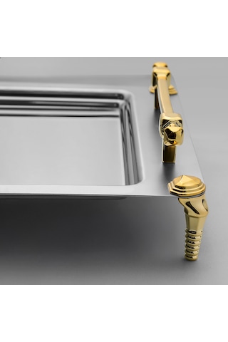 Verona Ayaklı 2'li Altın Saten Çelik Tepsi Seti