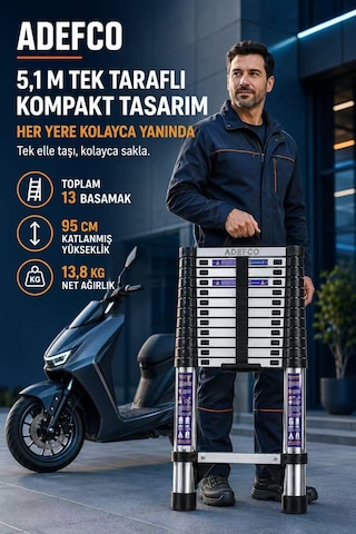 13 Basamak Paslanmaz Çelik Teleskopik Merdiven 5.1 Metre Katlanabilir Uzayan Merdiven -