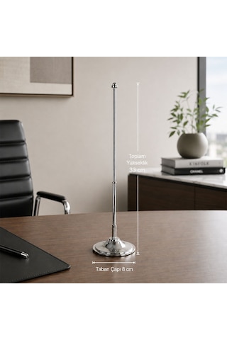 Bk Gift Masaüstü Bayrak Direği Tekli Gümüş Bayrak Standı Ve Bayrak - 33 Cm Ofis Masa Bayrağı