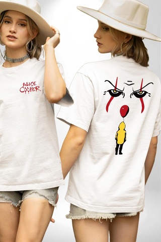 Pennywise Vs Georgie Korku Filmi Beyaz Oversize Unisex Ön Ve Sırt Baskılı Tişört Beyaz
