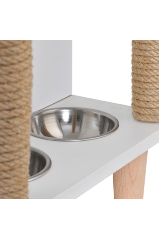 Tahta Karınca Minimalist Mobilya Kedi Evi Mama Kabı Tırmalama Halatlı