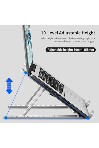 Xindoker Laptop İçin Ergonomik Abs Destek Aparatı - 10 Seviye Yükseklik Ayarlı, Soğutucu Delikli, Katlanabilir Ve Taşınabilir Siyah Masaüstü Tutucu