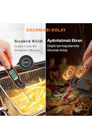 Thermopro TP605O Katlanabilir Problu Profesyonel Gıda Pişirme Termometresi-Turuncu