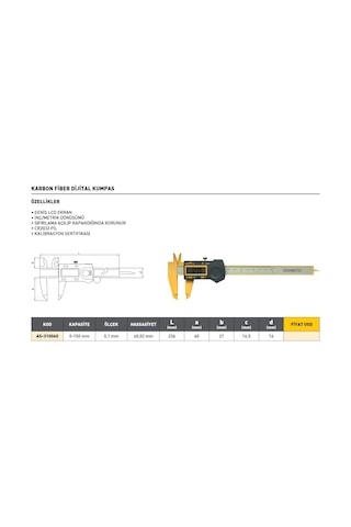 Fett 0-150mm Asimeto Karbon Fiber Dijital Kumpası As-310060