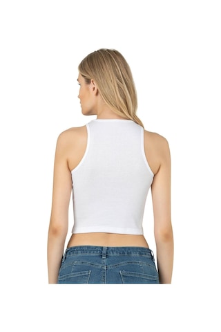 Kompedan Kadın Pamuklu Crop Fitilli Örme Atlet 26814-beyaz Beyaz