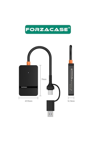 Forzacase FC874  8 İn1 USB-C + USB MS CF/ TF /SD DHC SDXC Kamera Kart Okuyucu