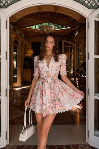 Wellway Keten Kumaş Model Düğme Detaylı Elbise-kemer Dahil -pembe-3106 Pembe