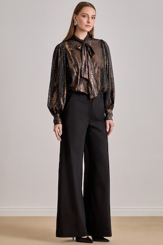Dökümlü Siyah Şifon Gömlek Siyah