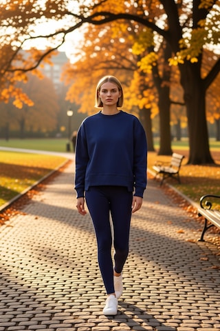 Benerly Kadın Bisiklet Yaka Düşük Kol %100 Pamuk Sweatshirt Fonksiyonel D Lacivert