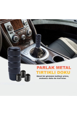 Metal Vites Topuzu Tırtıklı Parlak Siyah Alüminyum Çelik Alaşım Universal Manuel Vites siyah