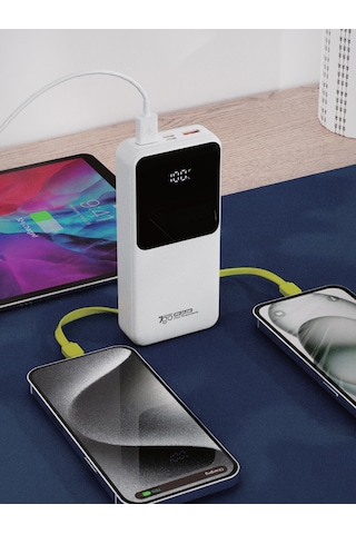 7go Gpw-07 20000mah Pd22.5w Hızlı Şarj Powerbank Beyaz Dahili Type-c & Lightning Kablo Dijital E BEYAZ