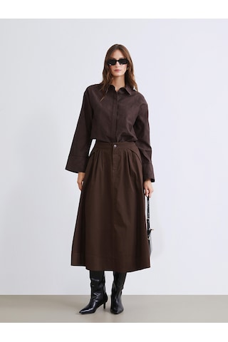 Lcw Modest Kahverengi Loose Fit Pileli Kloş Etek