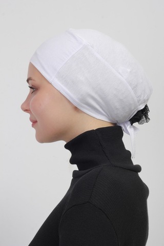 Pratik Dikişsiz Bağlamalı Kaymayan Tesettür Bone Beyaz