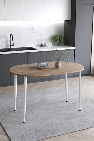 Melinda 60x90 Cm Atlantik Çam Desen Beyaz Metal Ayak Mutfak Masası Yemek Masası Balkon Masası Çalışma Masası Atlantik Çam-beyaz Ayak Çok Renkli