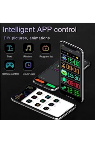 Serreha Matrix Led Panel Cama Yapışan Yazı Yazan Telefon Kontrollü Led Ekran Led Sayısı:16 96 Uzunluk 12x60cm Çok Renkli