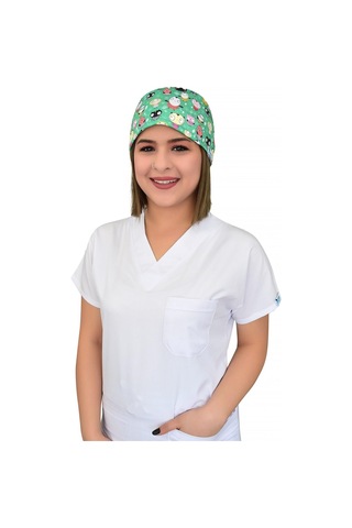 Unisex Yeşil Şirin Kafalar Doktor Hemşire Hastane Medikal Cerrahi Bonesi Beyaz Beyaz