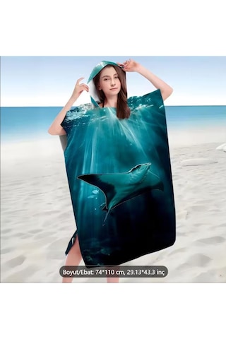 Sualtı Dünyası Manta Temalı Kapüşonlu Bornoz Karışık