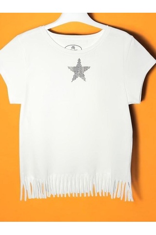 Escabel Kız Çocuk Pamuklu Taşlı Yıldız T-shirt-15713 Ekru