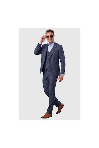 Deepsea Koyu Lacivert 3 Parça Slim Fit Yelekli Erkek Takım Elbise Çift Yırtmaçlı Modern Kesim 2601631