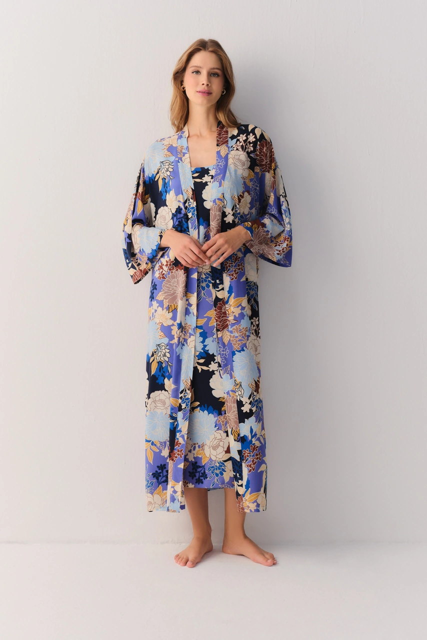 Suwen Flowery Night Uzun Sabahlık Sh26404615l846 Çiçek Desenli