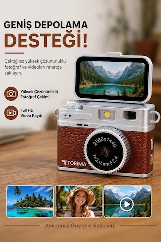 Mini Dijital Kamera 2k Flip Ekranlı Selfie Video Vlog Kamerası Cmr49 Kahverengi