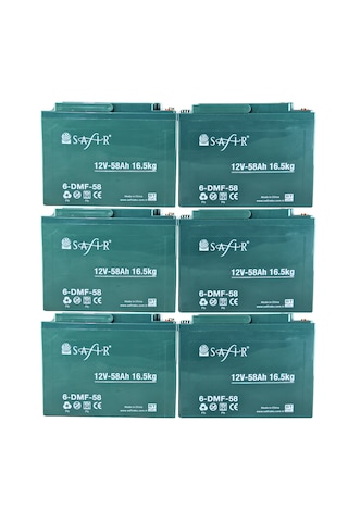 Safir Jel Akü 12 V - 58+ Ah 16.5kg 60 - 80 Ah Uyumlu - 6'lı Set