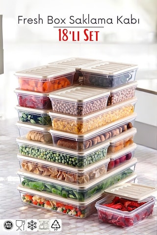 Ny Home 18'li Set Freshbox Mikrodalga Ve Difrize Uygun Saklama Kabı Krem