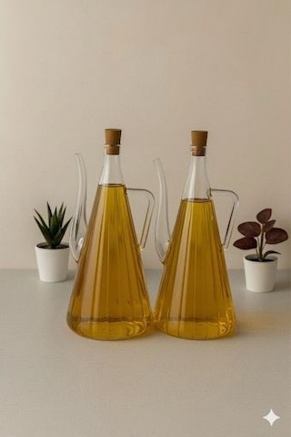 Qerhome Borosilikat Cam 2'li Glazzy Çizgili Tasarım Yağlık & Sosluk 750 Ml Stantsız Şeffaf