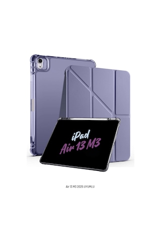 Apple Uyumlu iPad Air 13 İnç 2025 M3 Çip Kalem Bölmeli Standlı Akıllı Fuchsia Trifolding Tablet Kılıfı Kapaklı Kılıf