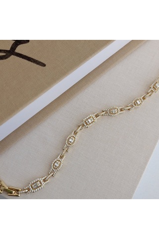 Lente Aksesuar Gold Baget Ve Yuvarlak Full Zirkon Taşlı Lüks Bileklik - 14k Altın Kaplama Xuping Altın