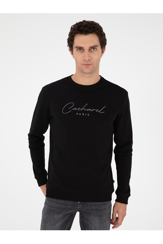 Siyah Regular Fit Bisiklet Yaka Pamuklu Sweatshirt