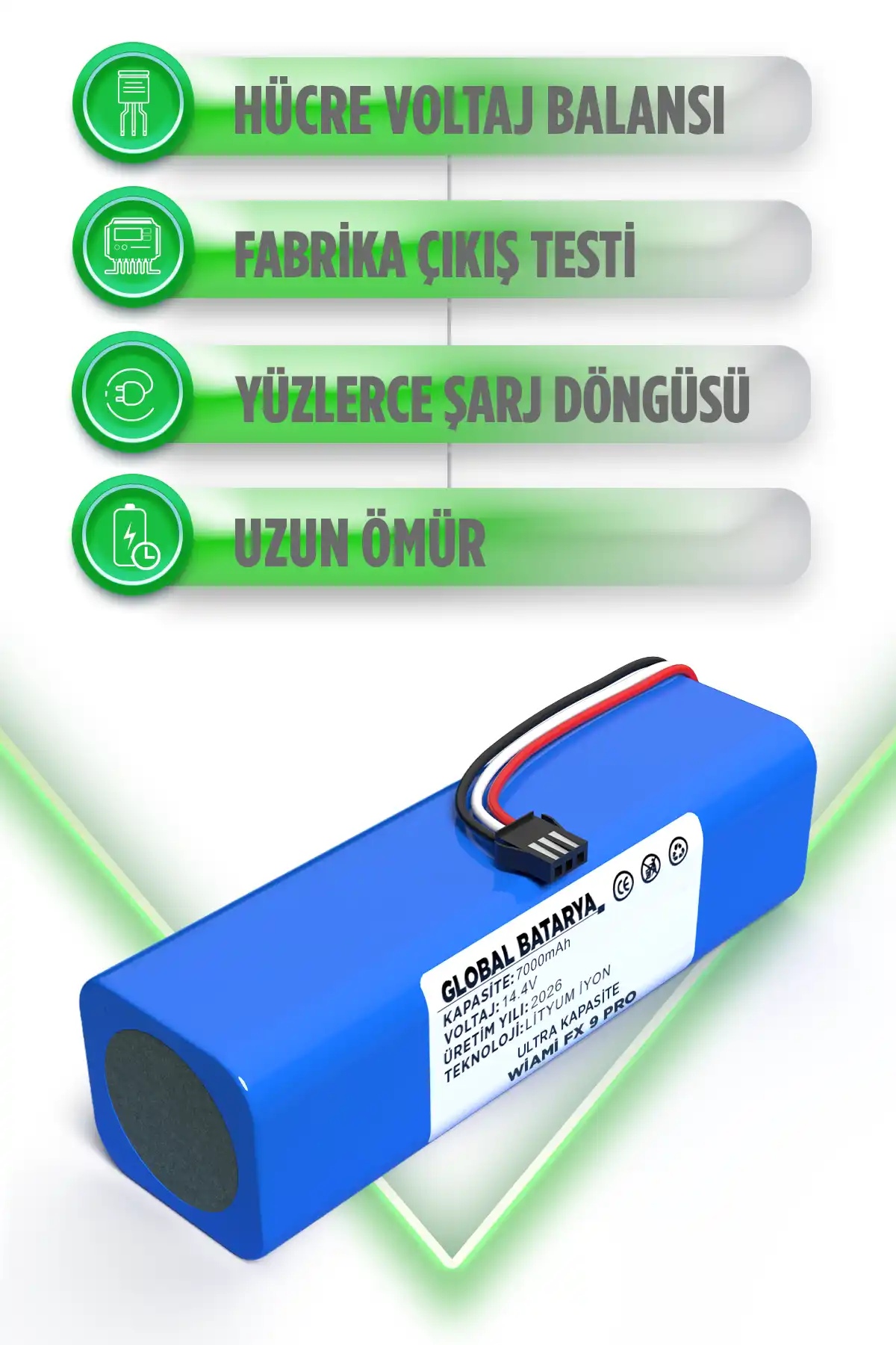 Wiami Fx-9 Pro Robot Süpürge 14.4v 7000mah Li-ion Pil Batarya Ultra Kapasite
