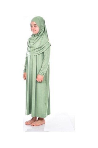 İhvan Çocuk Pratik Namaz Elbisesi 9-11 Yaş Mint Yeşili Rengi Çok Renkli
