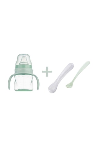 Mamajoo Antikolik Akıtmaz Alıştırma Bardağı 160 ML & İkili Ergonmik Beslenme Kaşığı - Powder Green