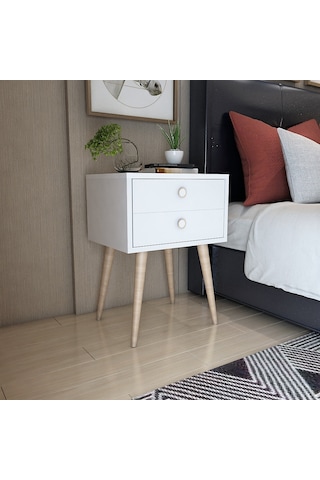 Flora NEVA iki Çekmeceli Komodin (Beyaz)
