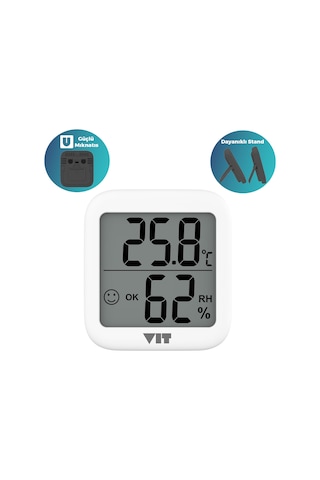 Vıt 3'lü İç Mekan Dijital Isı Ve Nem Ölçer Beyaz Termometre Wvt17-02 Thermometer