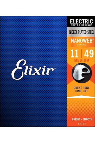 Elixir 12102 Nanoweb Medium Elektro Gitar Teli 11-49 Elixir 12102 Nanoweb Medium Elektro Gitar Teli 11-49