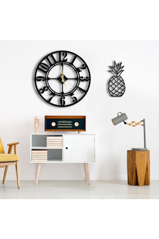 50X50 Dekoratif Duvar Saati + Tablo 35 Cm Hediye (492535223) Siyah