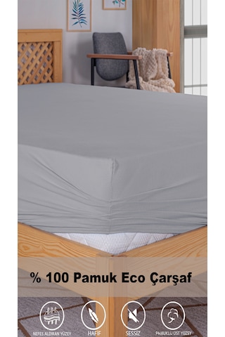 Penye Lastikli Çarşaf, 100 200 Tek Kişilik %100 Pamuk Örme Kumaş, 145 Gr/m² Gri