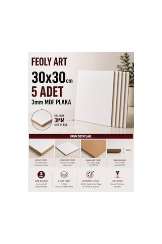 3 Mm 30x30 Mdf Plaka 5 Adet - Hobi, Maket, Ahşap El Sanatları İçin Uygun 5 Li Paket