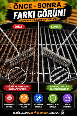 2 Adet Barbekü Mangal Izgara Temizlik Fırçası Paslanmaz Çelik Tel Ergonomik Saplı Izgara Fırçası