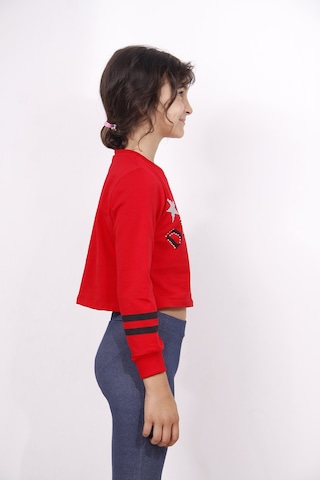 Toontoy Kız Çocuk Yıldızlı Dream Baskılı Sweatshirt Kırmızı
