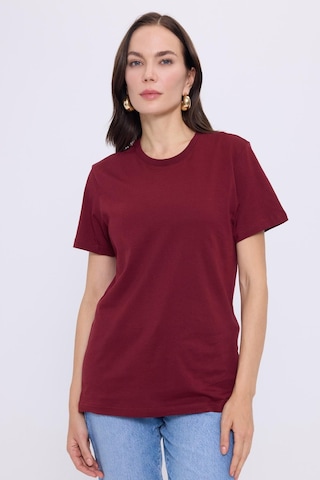 Tudors Kadın Slim Fit Dar Kesim Pamuklu Yumuşak Doku Likralı Esnek Kumaş Basic Bordo Bisiklet Yaka Tişört-37834 Bordo