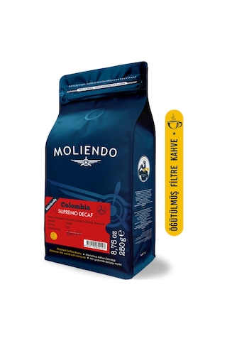 Moliendo Colombia Supremo Decaf Kafeinsiz Yöresel Öğütülmüş Filtre Kahve 250 G