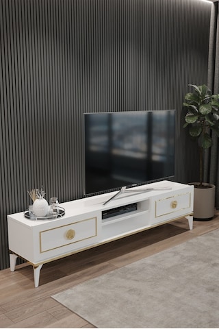 Tocco 1052 Ceylin Modern 2 Kapaklı Raflı Sehpa Lüx Tv Ünitesi-beyaz