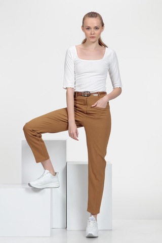 Cigarette Fit Pantolon Koyu Camel