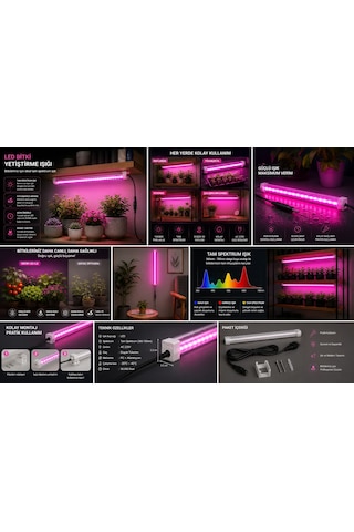 20 Cm Full Spektrum Led Bitki Yetiştirme Lambası - Fotosentez Destekleyici Pembe Işık